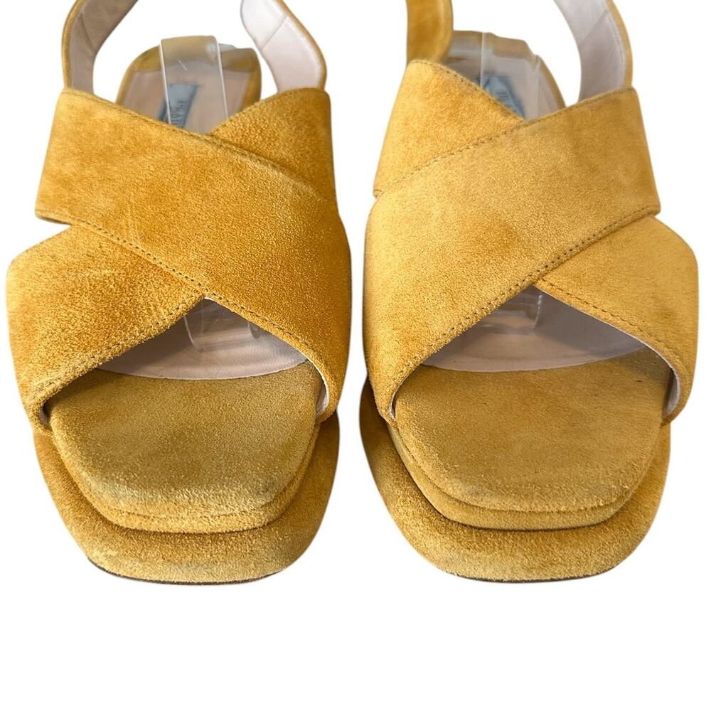 Prada Suede Crisscross Platform Yellow Block Heel Sandals 36.5 - Picture 4 of 10